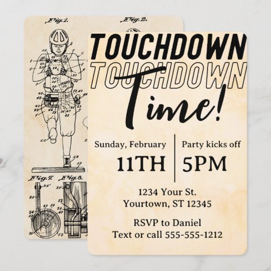 Antiek  Big Game Bowl Game Football Party Kaart (Voorkant / Achterkant)