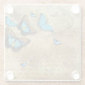 Antiek, bijtende ontkoppeling N blauwe vlinders Glazen Onderzetter (Achterkant)