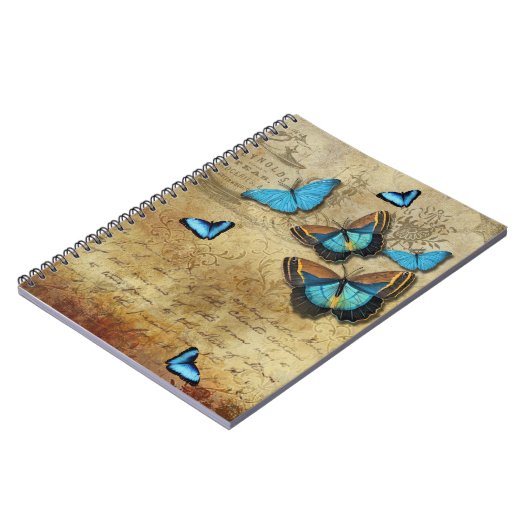 Antiek, bijtende ontkoppeling N blauwe vlinders Notitieboek (Linkerzijde)