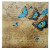 Antiek, bijtende ontkoppeling N blauwe vlinders Tegeltje (Voorkant)