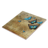 Antiek, bijtende ontkoppeling N blauwe vlinders Tegeltje (Zijkant)