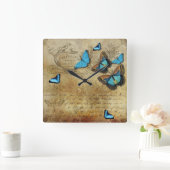 Antiek, bijtende ontkoppeling N blauwe vlinders Vierkante Klok (Huis)