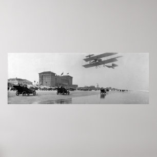 Antiek Biplane over Daytona Beach, Florida, 1911 Poster