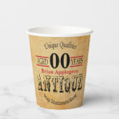 , Antiek 'Birthday'-ontwerp Papieren Bekers (Achterkant)