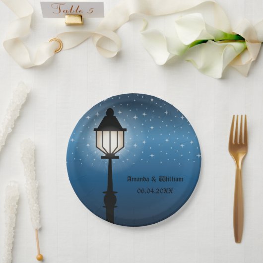 Antiek Black Street Lamp 's nachts en Names Weddin Papieren Bordje (Huwelijk)