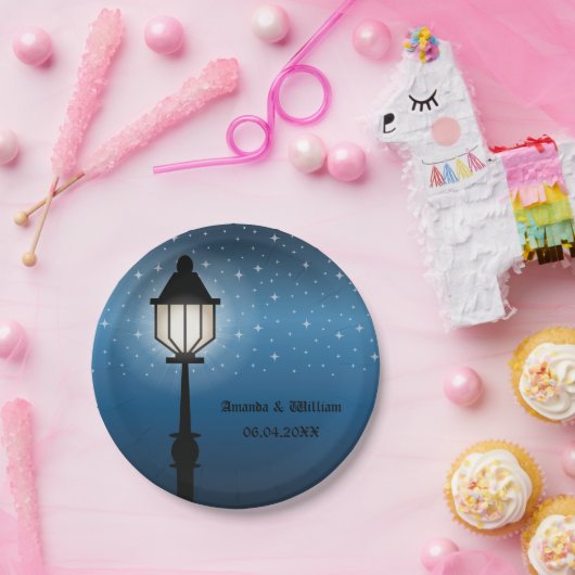 Antiek Black Street Lamp 's nachts en Names Weddin Papieren Bordje (Feest)