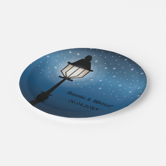 Antiek Black Street Lamp 's nachts en Names Weddin Papieren Bordje (Gekanteld)