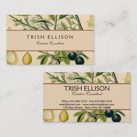 Antiek Blackthorn Botanische Print Bloembes Visitekaartje (Voorkant / Achterkant)