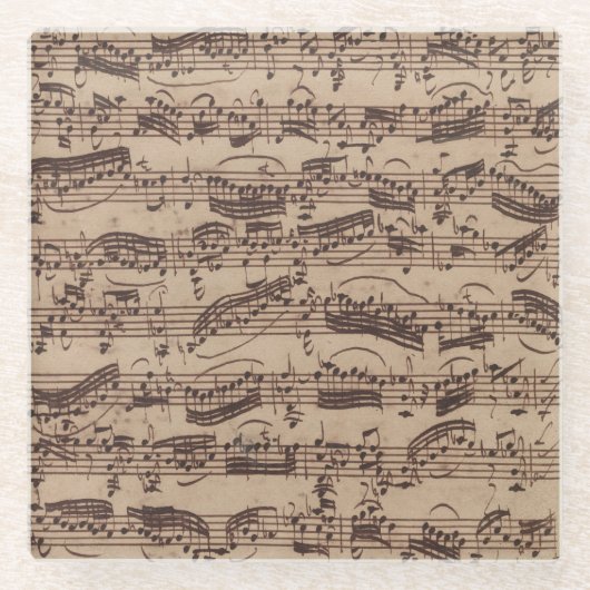 Antiek blad Music Bach Manuscript Glazen Onderzetter (Voorkant)