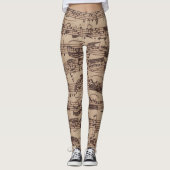 Antiek blad Music Bach Manuscript Leggings (Voorkant)