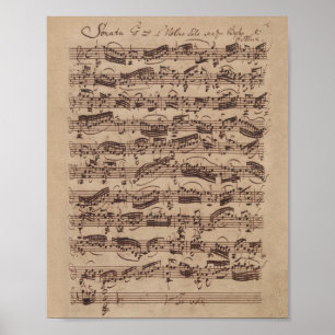 Antiek blad Music Bach Manuscript Poster
