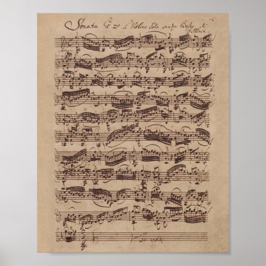 Antiek blad Music Bach Manuscript Poster (Voorkant)