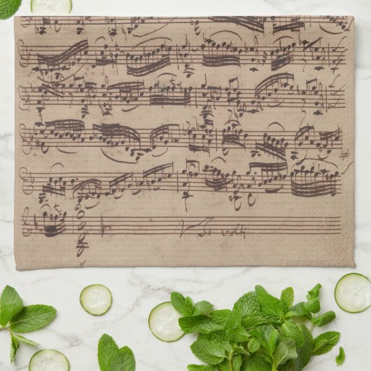 Antiek blad Music Bach Manuscript Theedoek (Gevouwen)