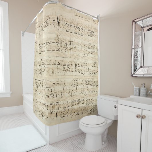 Antiek blad Music Chopin Manuscript Douchegordijn (In situ)