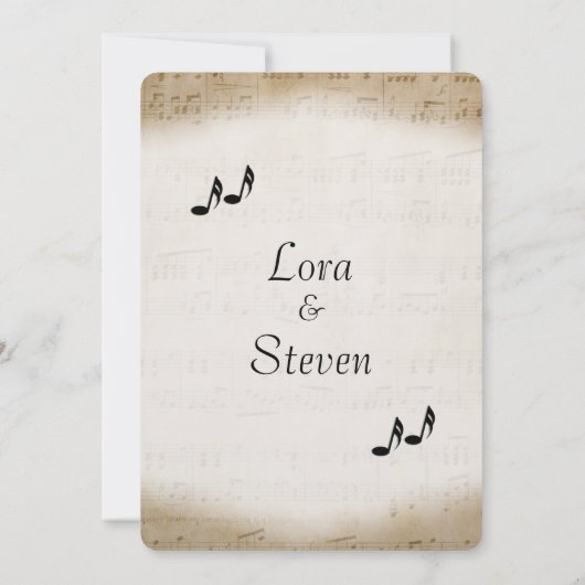Antiek blad Music Theme Wedding Invitation Kaart (Achterkant)