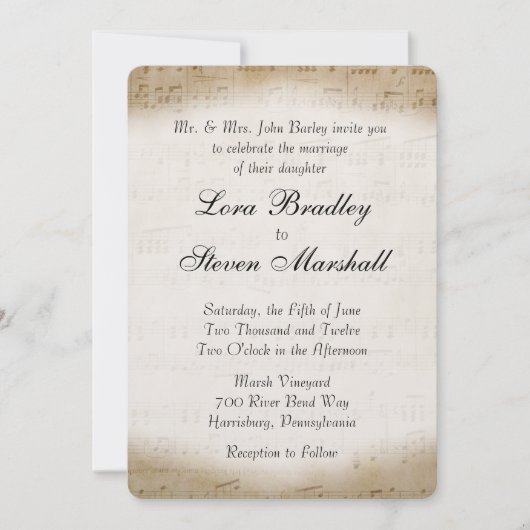 Antiek blad Music Theme Wedding Invitation Kaart (Voorkant)