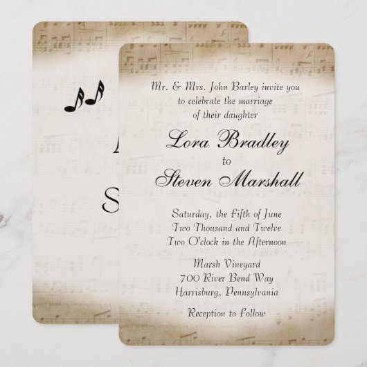 Antiek blad Music Theme Wedding Invitation Kaart (Voorkant / Achterkant)