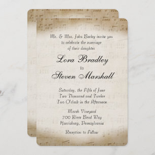 Antiek blad Music Theme Wedding Invitation Kaart