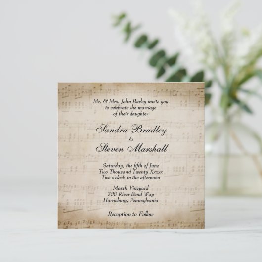 Antiek blad Music Theme Wedding Invitation Kaart (Staand voorkant)