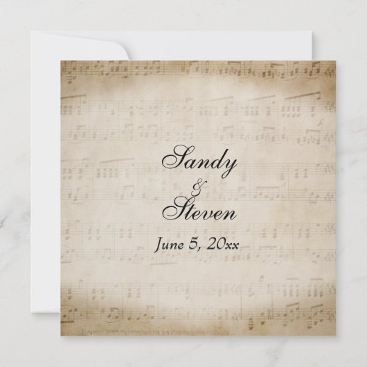Antiek blad Music Theme Wedding Invitation Kaart (Achterkant)