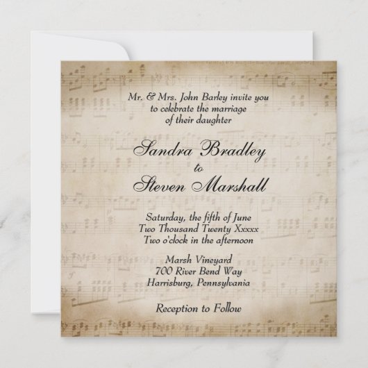 Antiek blad Music Theme Wedding Invitation Kaart (Voorkant)