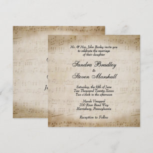 Antiek blad Music Theme Wedding Invitation Kaart