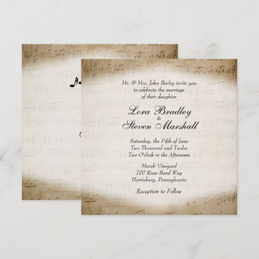 Antiek blad Music Theme Wedding Invitation Kaart (Voorkant / Achterkant)