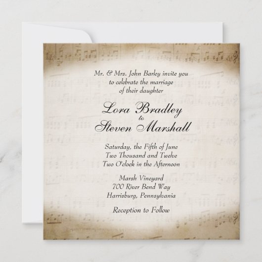 Antiek blad Music Theme Wedding Invitation Kaart (Voorkant)