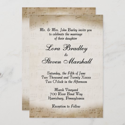 Antiek blad Music Theme Wedding Invitation Kaart (Voorkant / Achterkant)