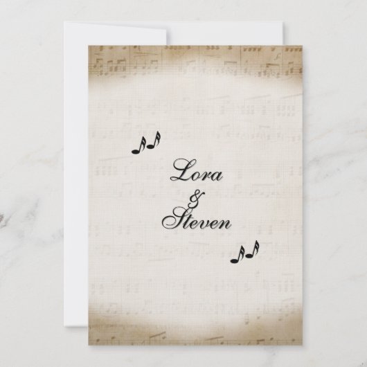 Antiek blad Music Theme Wedding Invitation Kaart (Achterkant)