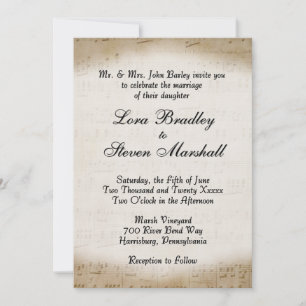Antiek blad Music Theme Wedding Invitation Kaart