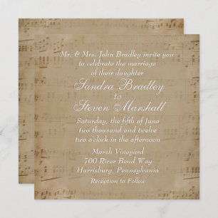 Antiek blad Music Theme Wedding Invitation Kaart