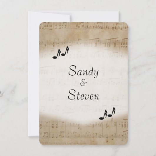 Antiek blad Music Theme Wedding Invitation Kaart (Achterkant)