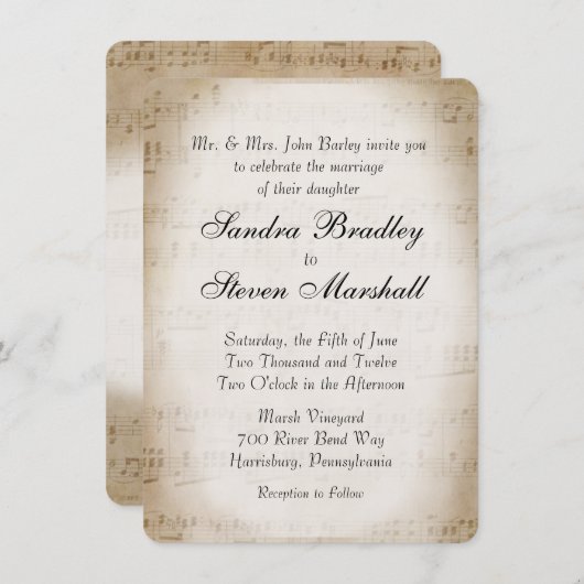 Antiek blad Music Theme Wedding Invitation Kaart (Voorkant / Achterkant)