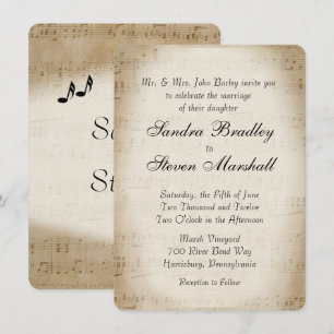 Antiek blad Music Theme Wedding Invitation Kaart