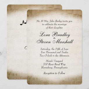 Antiek blad Music Theme Wedding Invitation Kaart