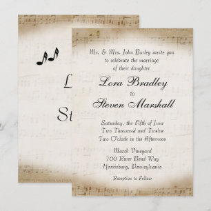 Antiek blad Music Theme Wedding Invitation Kaart
