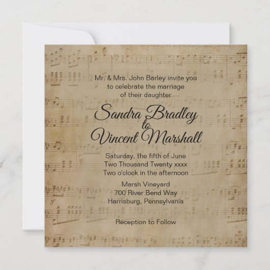 Antiek blad Music Theme Wedding Invitation Kaart (Voorkant)