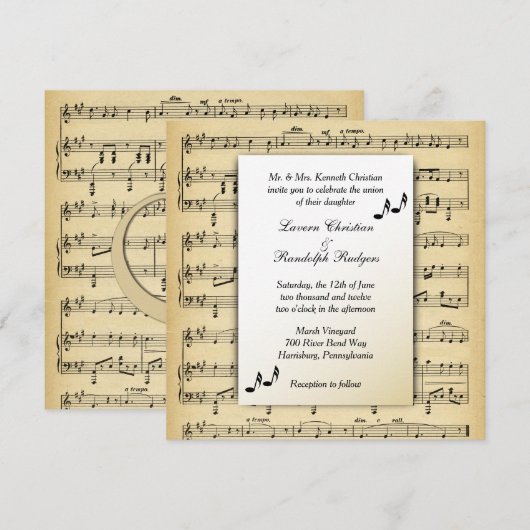 Antiek blad Music Theme Wedding Invitation Kaart (Voorkant / Achterkant)