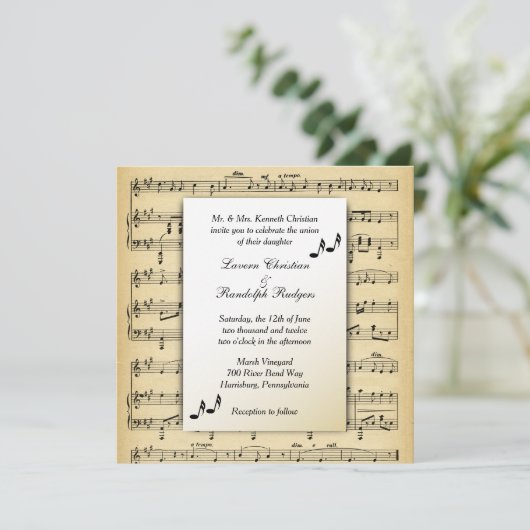 Antiek blad Music Theme Wedding Invitation Kaart (Staand voorkant)