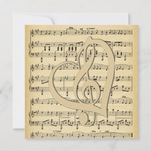 Antiek blad Music Theme Wedding Invitation Kaart (Achterkant)