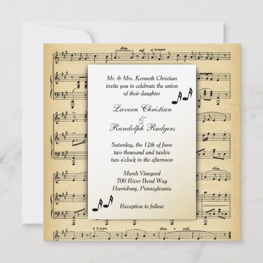 Antiek blad Music Theme Wedding Invitation Kaart (Voorkant)