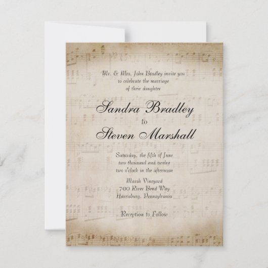 Antiek blad Music Theme Wedding Invitation Kaart (Voorkant)