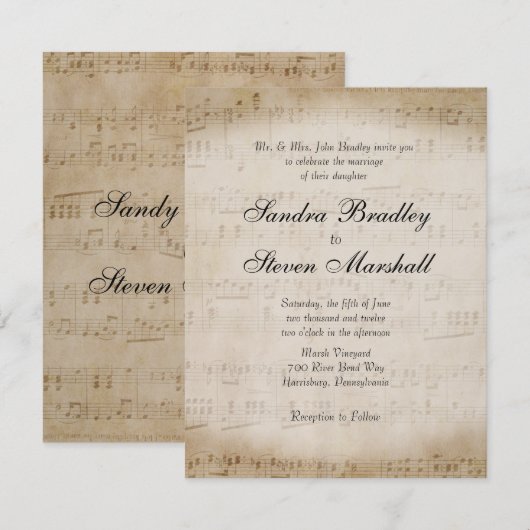 Antiek blad Music Theme Wedding Invitation Kaart (Voorkant / Achterkant)