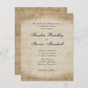 Antiek blad Music Theme Wedding Invitation Kaart