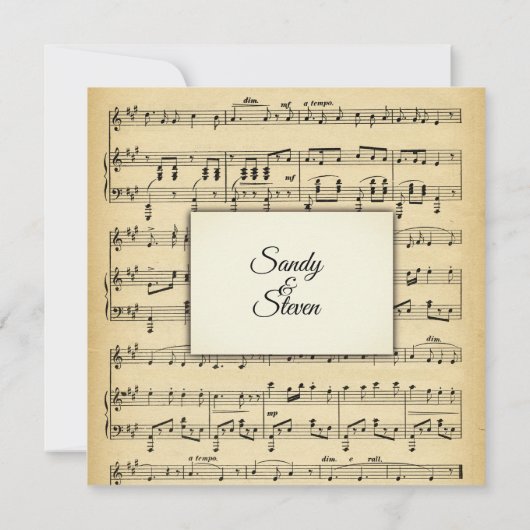 Antiek blad Music Theme Wedding Invitation Kaart (Achterkant)