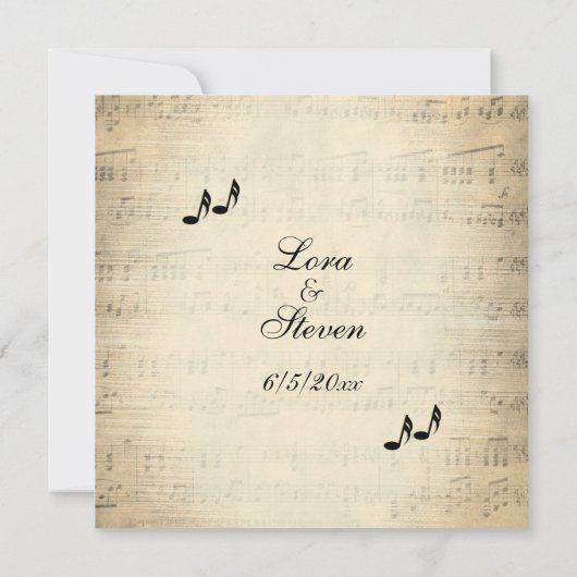 Antiek blad Music Wedding Theme Uitnodiging (Achterkant)