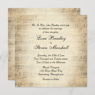 Antiek blad Music Wedding Theme Uitnodiging