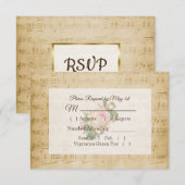 Antiek blad Muziek Roze RSVP-kaart RSVP Kaartje (Voorkant / Achterkant)