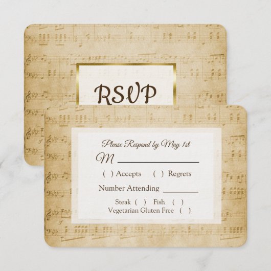 Antiek Bladmuziek Bruiloft RSVP-kaart RSVP Kaartje (Voorkant / Achterkant)